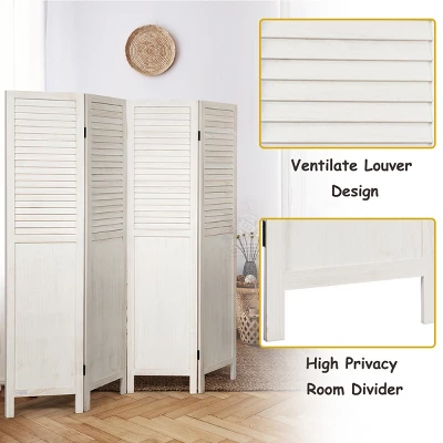 Costway 4 Panel Folding Privacy Room Divider Screen Home Furniture 5.6 Ft Tall White - Image 3