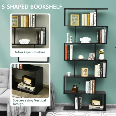 Costway 6 Tier S-Shaped Bookshelf Storage Display Bookcase Decor Z-Shelf - Image 6