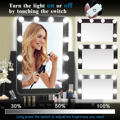 Costway Vanity Dressing Table Set W/Removable Box &10 Dimmable Bulbs Touch Switch - Image 5