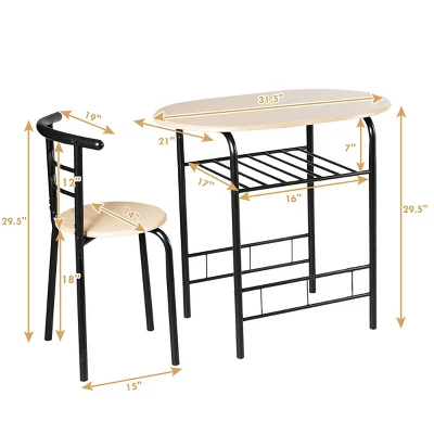 Costway 3 Piece Dining Set Compact 2 Chairs And Table Set With Shelf Storage - Image 3