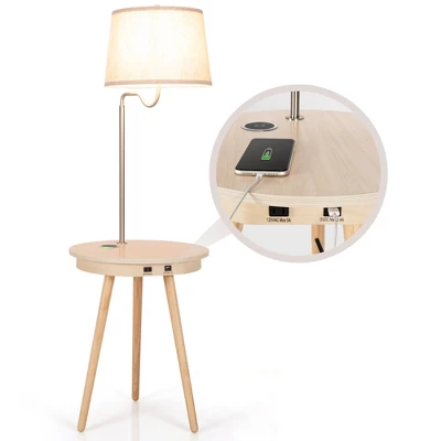 Costway End Table Lamp Bedside Nightstand Lighting With Wireless Charger NaturalCoffee - Image 11