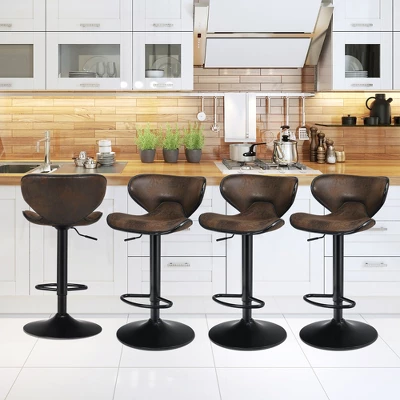 Costway Set Of 4 Adjustable Bar Stools Swivel Bar Chairs Pub Kitchen Retro Brown - Image 2