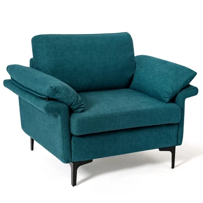 Costway Modern Fabric Accent Armchair Upholstered Single Sofa W/ Metal Legs BlueGrey - Image 8