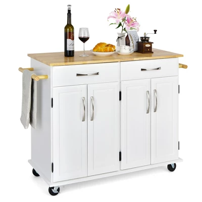 Costway 4-Door Rolling Kitchen Island Cart Buffet Cabinet W/ Towel Racks Drawers WhiteBlack - Image 11