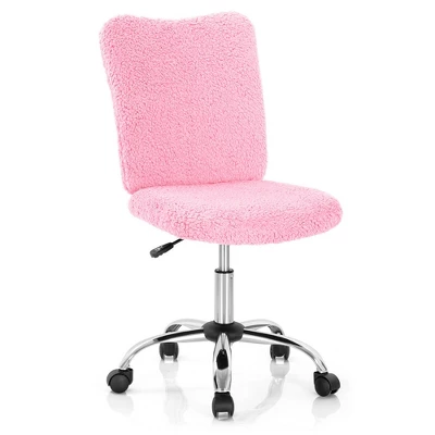 Costway Armless Faux Fur Leisure Office Chair Adjustable Swivel Task Chair - Image 11