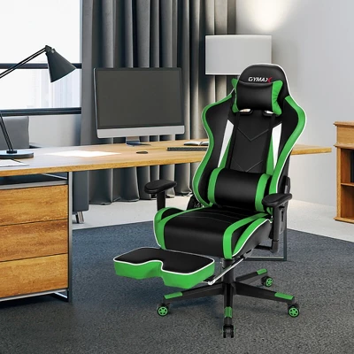 Costway High Back Gaming Chair Adjustable Office Computer Task Chair W/Footrest Green - Image 3
