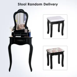 Costway Vanity Wood Makeup Dressing Table Stool Jewelry Desk Black