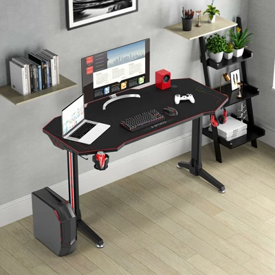 Costway 55'' Gaming Desk T-shaped Computer Desk W/ Full Mouse Pad & LED Lights - Image 3