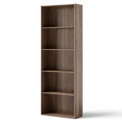 Costway 5-Shelf Storage Bookcase Stand Modern Multi-Functional Display Cabinet Walnut - Image 7