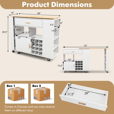 Costway Reversible Folding Kitchen Island Cart Utility Storage Trolley Wine Rack Shelves - Image 2