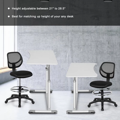 Mesh Drafting Chair Mid Back Office Chair Adjustable Height W/Footrest Armless - Image 5