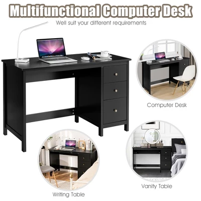 Computer Desk Study Writing Desk Home Office Workstation With 3 Drawers WhiteBlack - Image 5