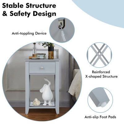 Costway Bedside Sofa End Table Nightstand With Drawer For Living Room Bedroom Grey/Black/White - Image 7