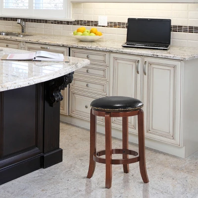 Costway 24'' Swivel Bar Stool Leather Padded Dining Kitchen Pub Bistro Chair Backless - Image 4