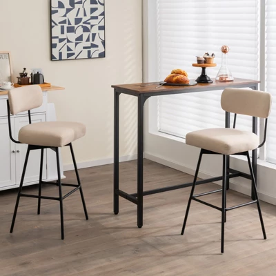 Costway Set Of 4 Swivel Bar Stools Bar Height Upholstered Kitchen Dining Chairs Gray/Beige - Image 4