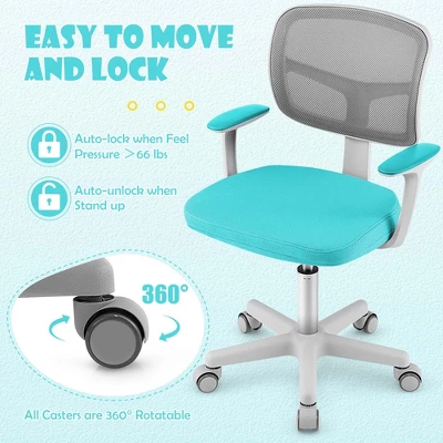 Costway Auto Lock Kids Mesh Chair With Armrests Height Adjustable 360-Degree Swivel PinkBlue - Image 8