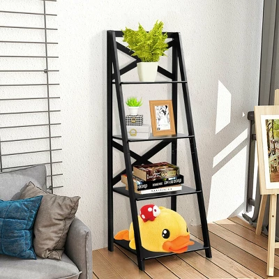 Costway 4-Tier Ladder Shelf Bookshelf Bookcase Storage Display Leaning Home Office Decor - Image 3