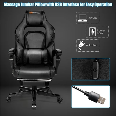 Costway Massage Gaming Chair Reclining Racing Computer Office Chair With Footrest White BlackBlueRed - Image 7