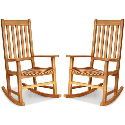 Costway 2PCS Wood Rocking Chair Porch Rocker High Back Garden Seat Indoor Outdoor - Image 12