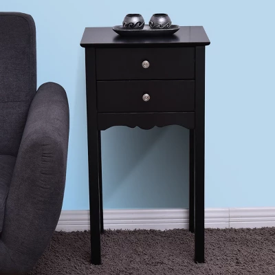 Costway Side Table End Accent Table Night Stand W/ 2 Drawers Furniture Black - Image 6