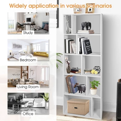 Costway 5-tier Wood Bookcase 66'' Tall Open Storage Shelf Display Rack W/10 Compartments - Image 6