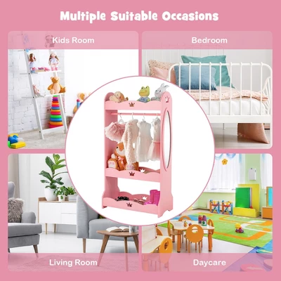 Costway Kids Dress Up Storage Hanging Armoire Dresser Pretend Costume Closet W/ Mirror - Image 8