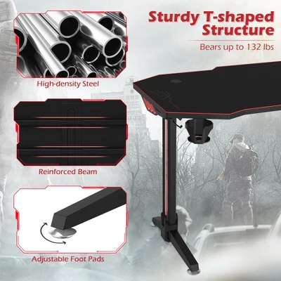 Costway 55'' Gaming Desk T-shaped Computer Desk W/ Full Mouse Pad & LED Lights - Image 7