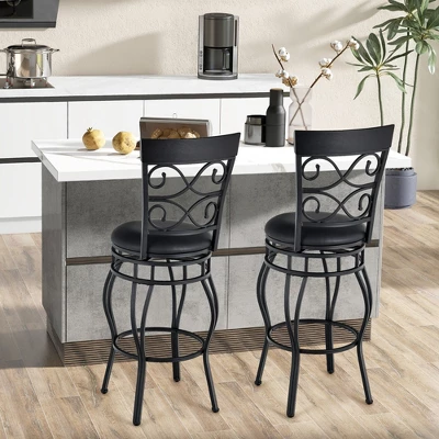Costway Set Of 2/4 Vintage Swivel Bar Stools 30'' Bistro Upholstered Dining Chairs Black - Image 4