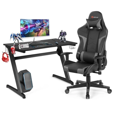 Costway Z-Shaped Racing Style Desk & Massage Gaming Chair Set For Home Office - Image 11