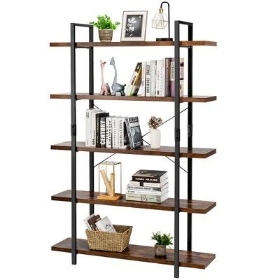 Costway 5-Tier Bookshelf Industrial Bookcase Open Storage Shelf Display Rack - Image 8