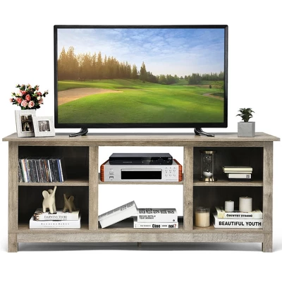 Costway 2-Tier 58'' TV Stand Entertainment Media Console Center Up To 65'' GreyBlackWalnut - Image 11