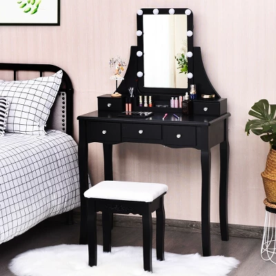 Costway Vanity Dressing Table Set W/Removable Box &10 Dimmable Bulbs Touch Switch - Image 10