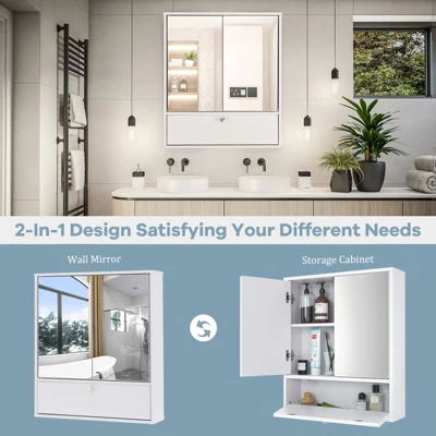 Costway Bathroom Cabinet Medicine Cabinet Double Mirror Door Wall Mount Storage Wood Shelf White - Image 5