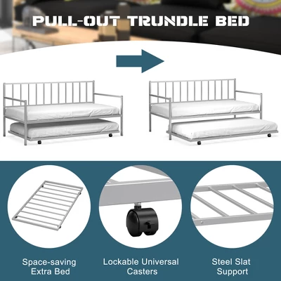 Costway Twin Metal Daybed With Roll Out Trundle Heavy Duty Frame Sofa Bed Set - Image 3