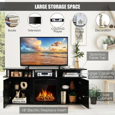 Costway 63'' Fireplace TV Stand W/18'' 1500W Electric Fireplace Up To 70'' Black - Image 5