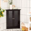 Corner Storage Cabinet Freestanding Floor Cabinet Bathroom W/ Shutter Door GreyBrown