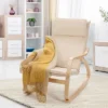 Costway Modern Bentwood Rocking Chair Fabric Upholstered Relax Rocker Lounge Chair GrayBeige