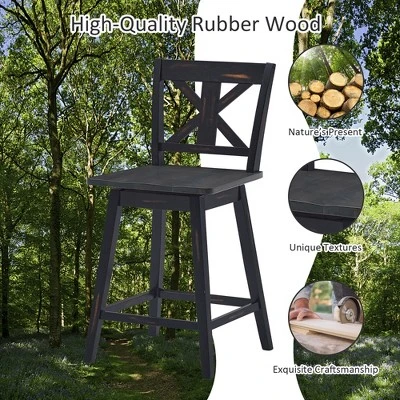 Costway Set Of 2 Bar Stools Swivel Counter Height Chair W/ Solid Wood Legs WhiteBlack - Image 5