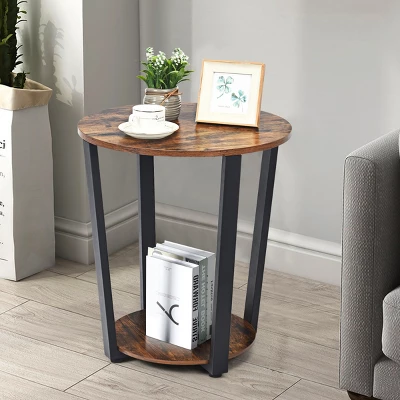 Costway Industrial End Table Metal Frame W/ Storage Shelf - Image 2