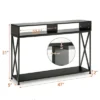 Costway Steel Frame Console Table With Open Shelf And Storage Compartments Black