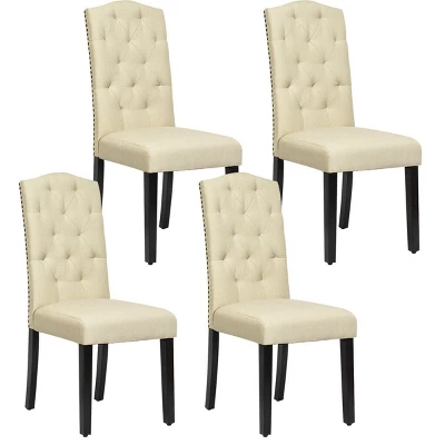 Costway Set Of 4 Tufted Dining Chair Upholstered W/ Nailhead Trim & Rubber Wooden Legs - Image 10