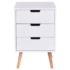 Costway Set Of 2 White Side End Table Nightstand Mid-Century Accent Wood Furniture