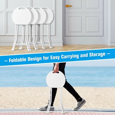 Costway Set Of 4 Portable Folding Stools 18'' Collapsible Round Stools White - Image 6
