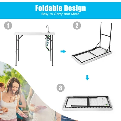 Costway Folding Fish Table Hunting Clean Cutting Camping Sink Faucet W Sprayer - Image 4