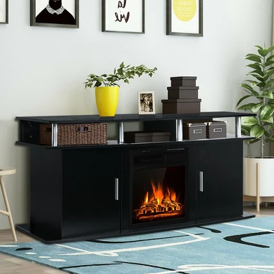 Costway 63'' Fireplace TV Stand W/18'' 1500W Electric Fireplace Up To 70'' Black - Image 3