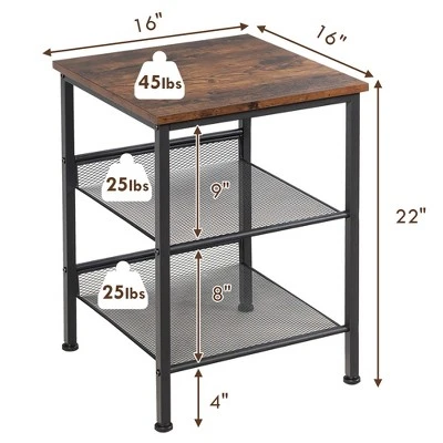 Costway Set Of 2 3-Tier Industrial End Side Table Nightstand W/2 Adjustable Shelves - Image 2