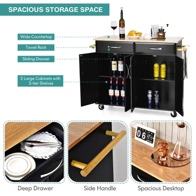 Costway 4-Door Rolling Kitchen Island Cart Buffet Cabinet W/ Towel Racks Drawers WhiteBlack - Image 5