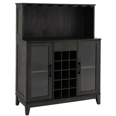 Costway 2-Door Buffet Bar Cabinet Kitchen Storage Sideboard Wine Rack Glass Holder GreyBlack - Image 9
