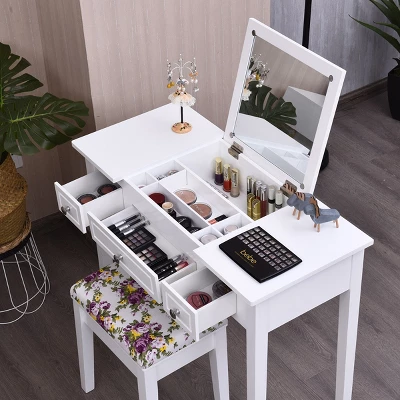 Costway Vanity Dressing Table Flip Top 7 Compartments Makeup Desk - Image 8
