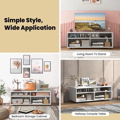 Costway TV Stand 4 Cubby TV Console Table With Adjustable Shelves Modern Home Media Entertainment Center - Image 7